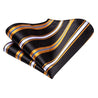 Black Marigold White Striped Silk Tie Pocket Square Cufflink Set - STYLETIE