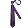 Black Purple Floral Silk Tie Pocket Square Cufflink Set - STYLETIE