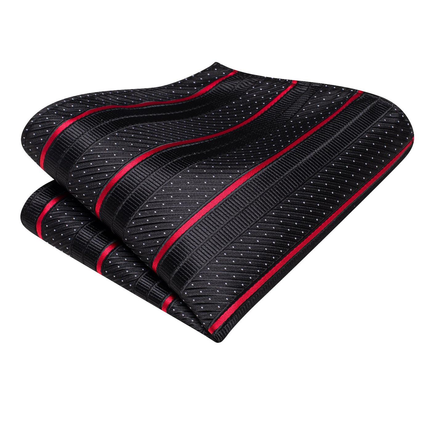 Black Red Stripe Silk Tie Pocket Square Cufflink Set - STYLETIE