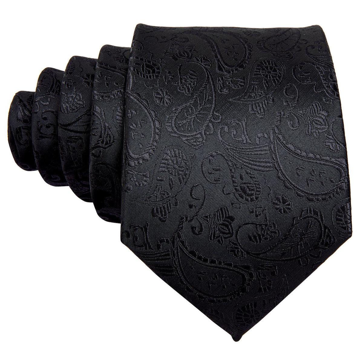 Black Solid Paisley Floral Silk Tie - STYLETIE