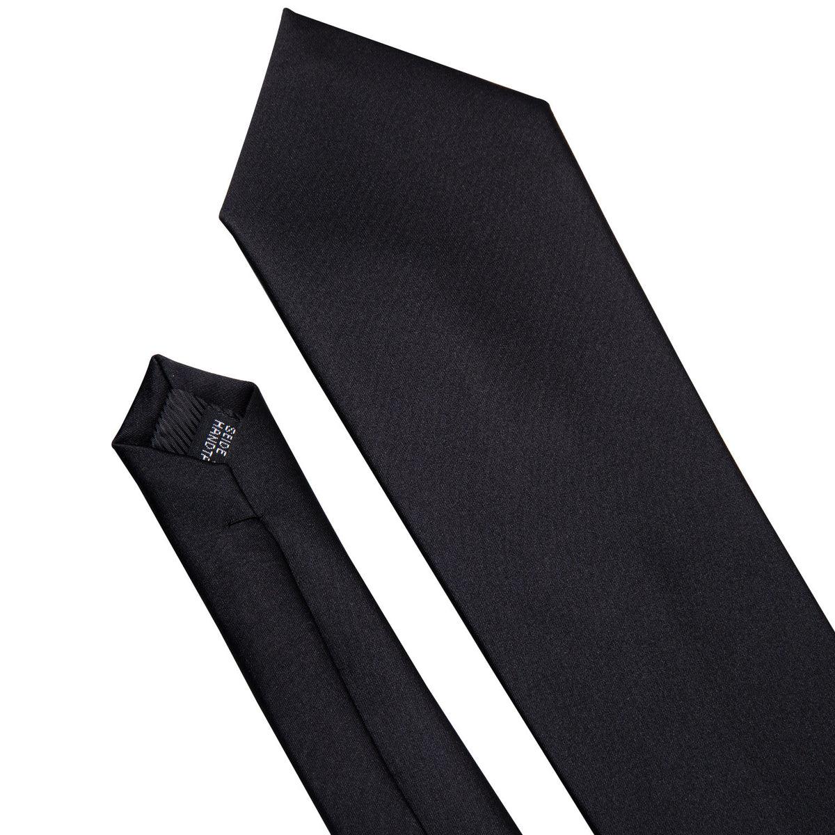 Black Solid Silk Tie Pocket Square Cufflink Set - STYLETIE