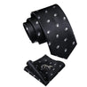 Black White Bird Pattern Silk Tie Pocket Square Cufflink Set - STYLETIE