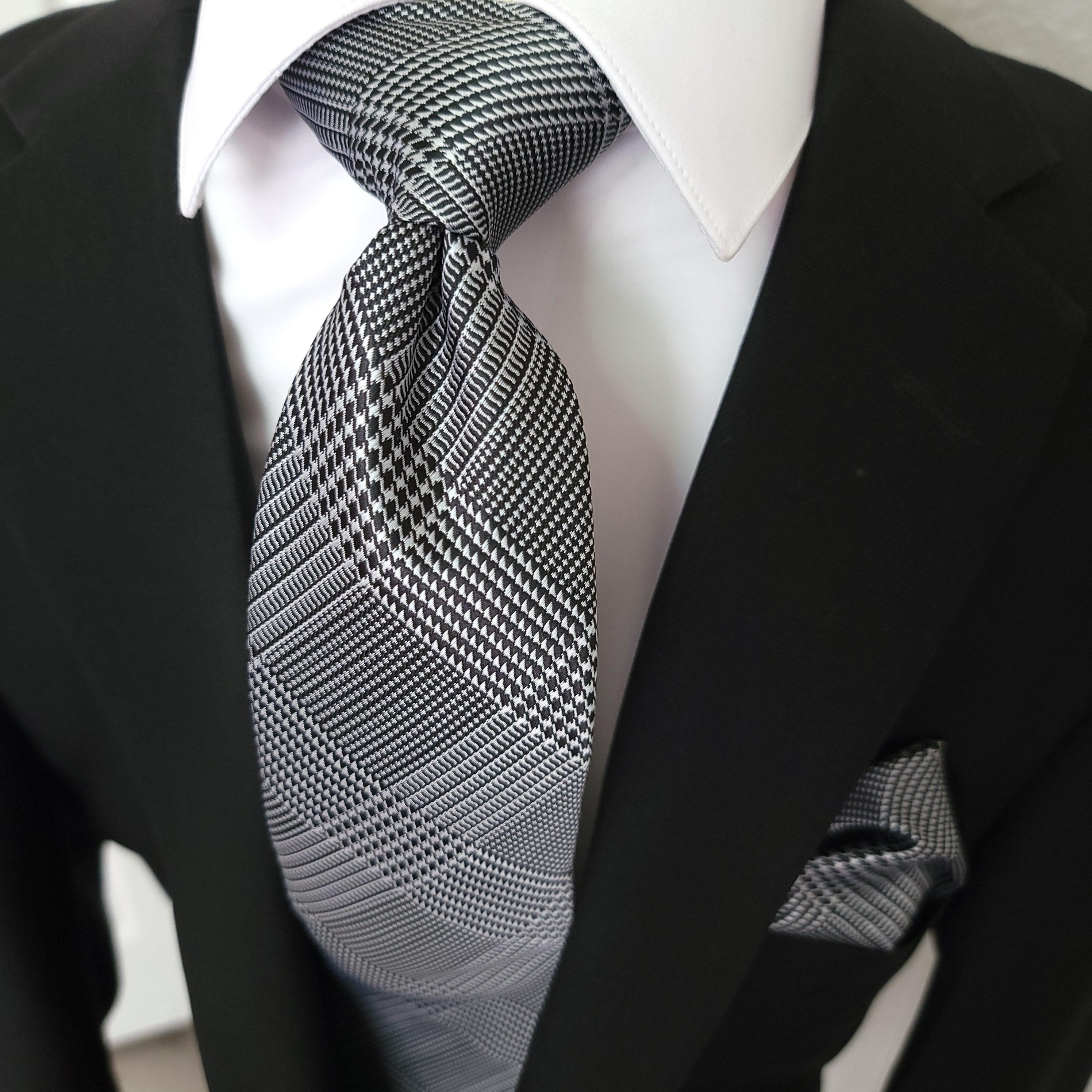 Black White Plaid Silk Tie Pocket Square Cufflink Set - STYLETIE