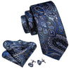 Blue Black White Paisley Silk Tie Pocket Square Cufflink Set - STYLETIE