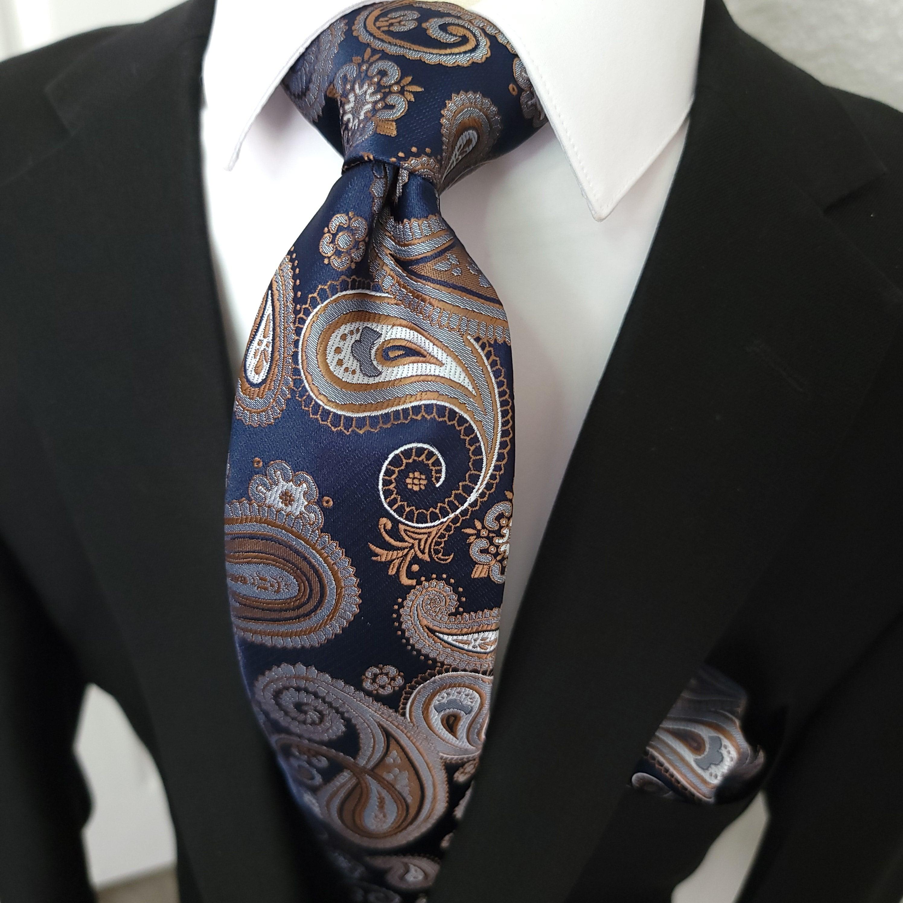 Blue Gold Paisley Silk Tie Pocket Square Cufflink Set - STYLETIE