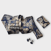 Blue Gold Paisley Silk Tie Pocket Square Cufflink Set - STYLETIE