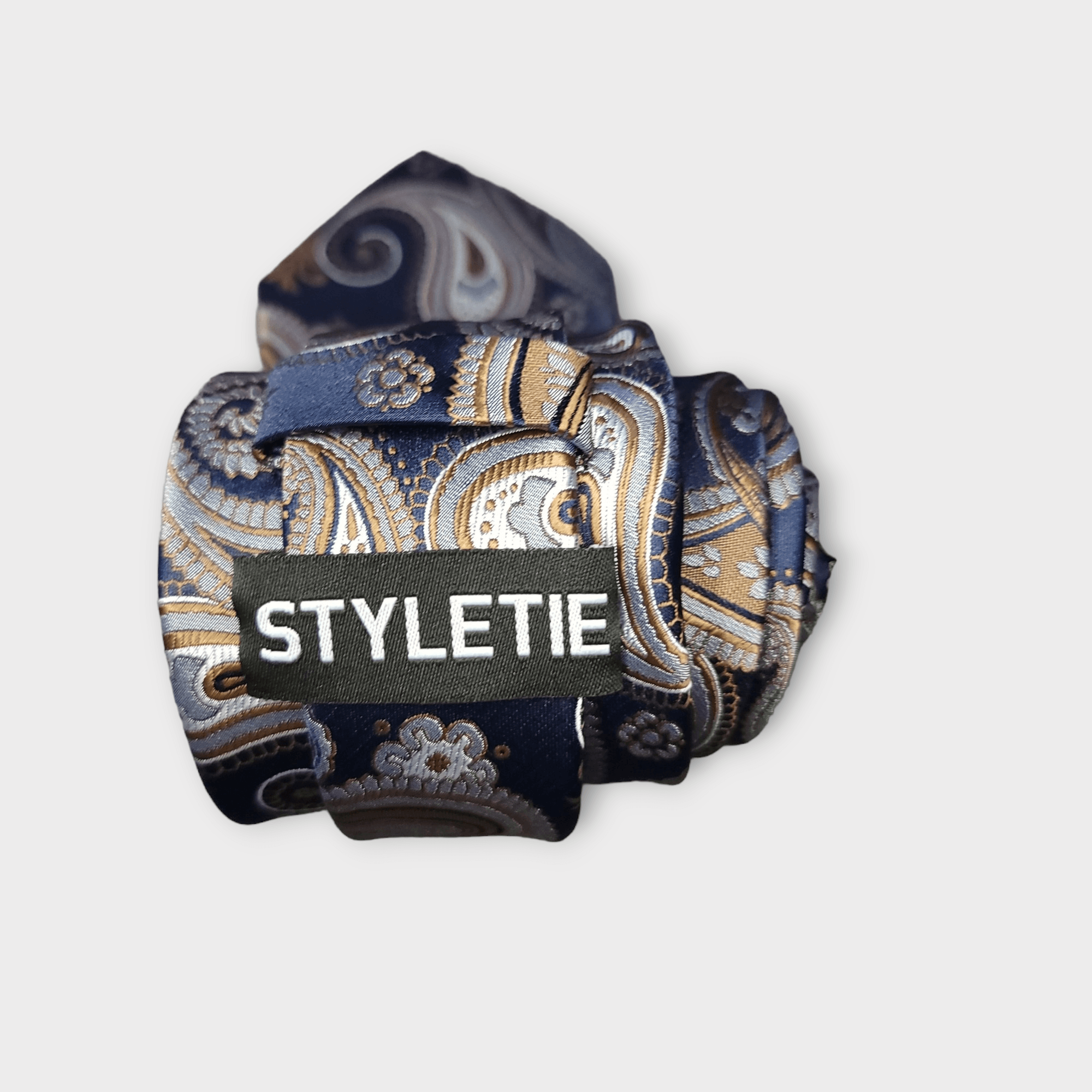 Blue Gold Paisley Silk Tie Pocket Square Cufflink Set - STYLETIE