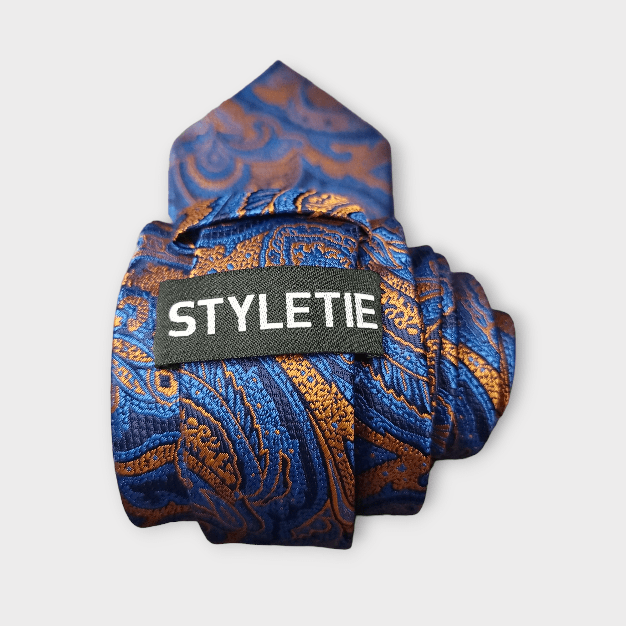Blue Orange Paisley Silk Tie Pocket Square Cufflink Set - STYLETIE