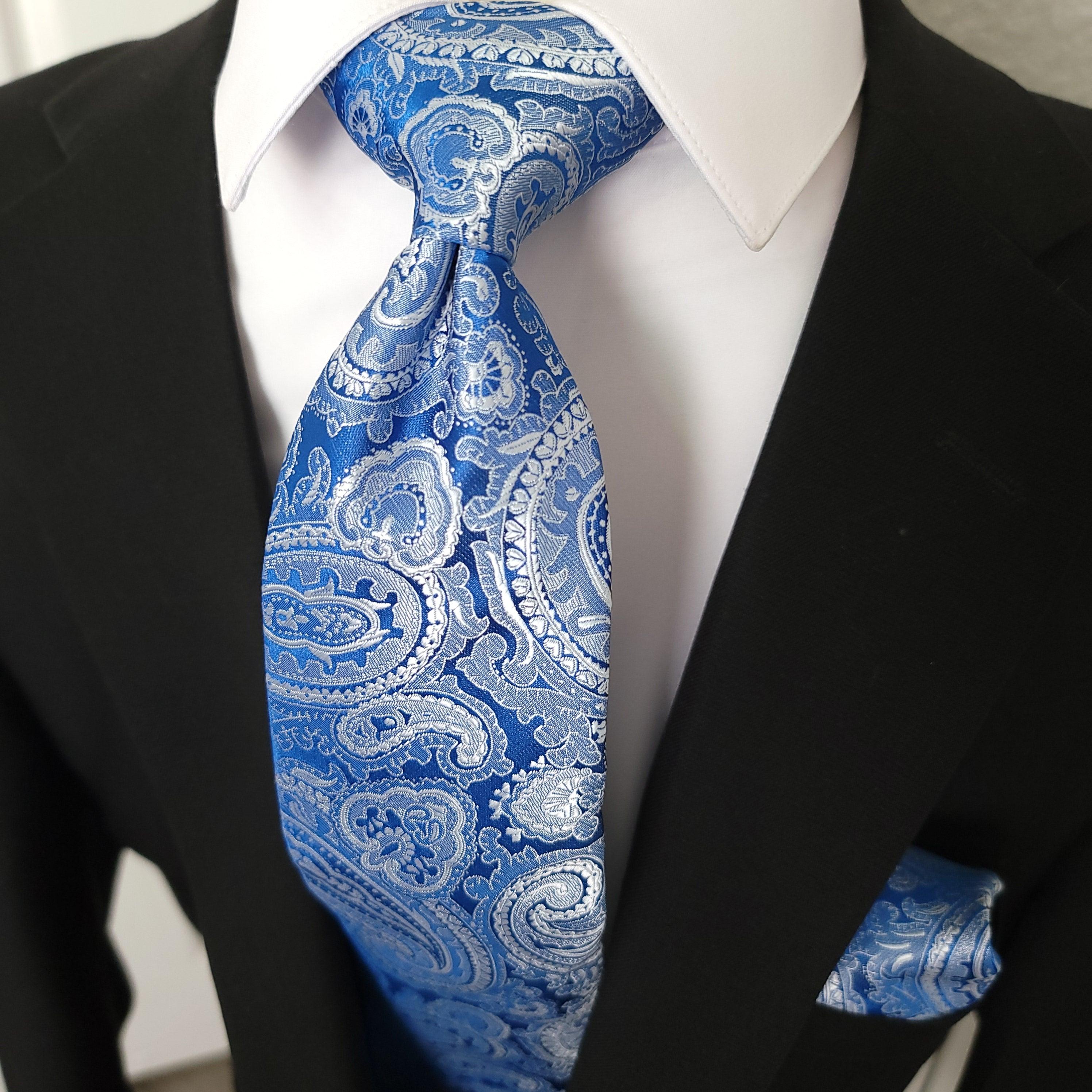 Blue Paisley Silk Tie Pocket Square Cufflink Set - STYLETIE