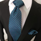 Blue Purple Geometric Silk Tie Pocket Square Cufflink Set