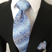 Blue Striped Floral Silk Tie Pocket Square Cufflink Set - STYLETIE
