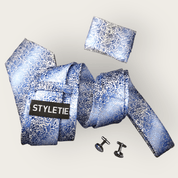 Blue Striped Floral Silk Tie Pocket Square Cufflink Set - STYLETIE