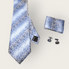 Blue Striped Floral Silk Tie Pocket Square Cufflink Set - STYLETIE