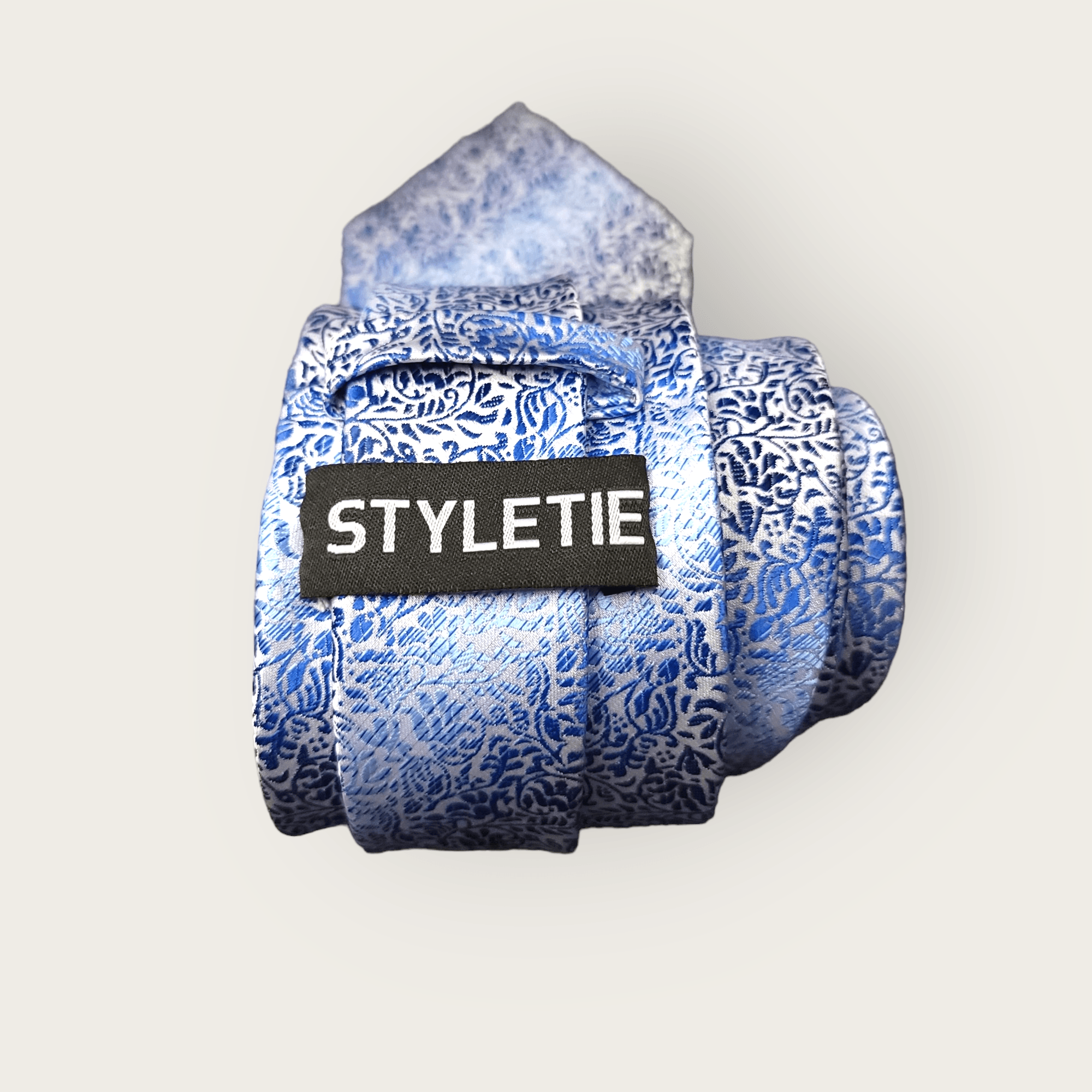 Blue Striped Floral Silk Tie Pocket Square Cufflink Set - STYLETIE