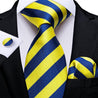 Blue Yellow Stripe Silk Tie Pocket Square Cufflink Set - STYLETIE