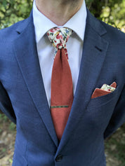 Brick Red Ivory Floral Peekaboo Tie - STYLETIE