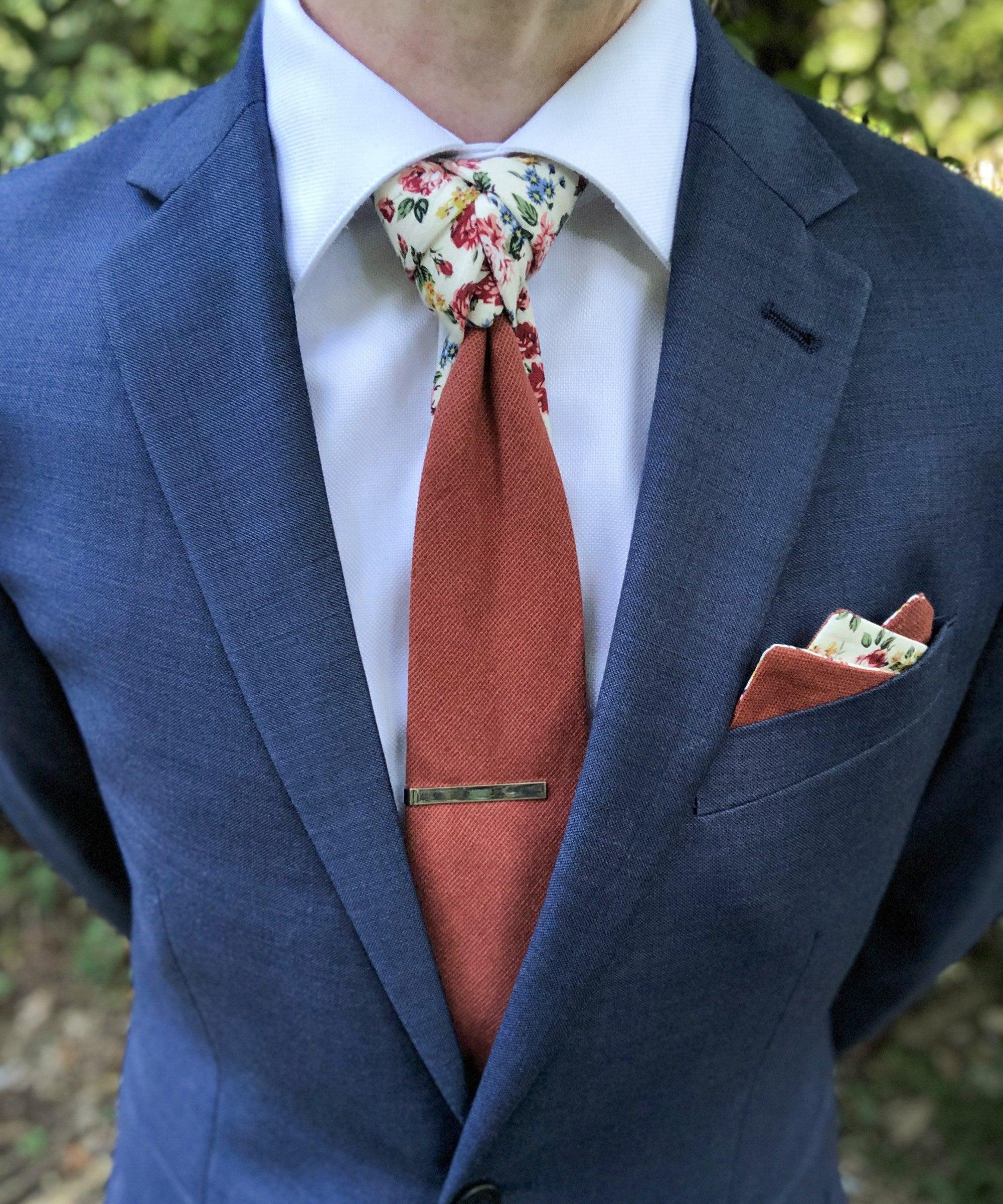 Brick Red Ivory Floral Peekaboo Tie - STYLETIE
