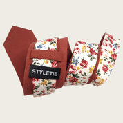 Brick Red Ivory Floral Peekaboo Tie - STYLETIE