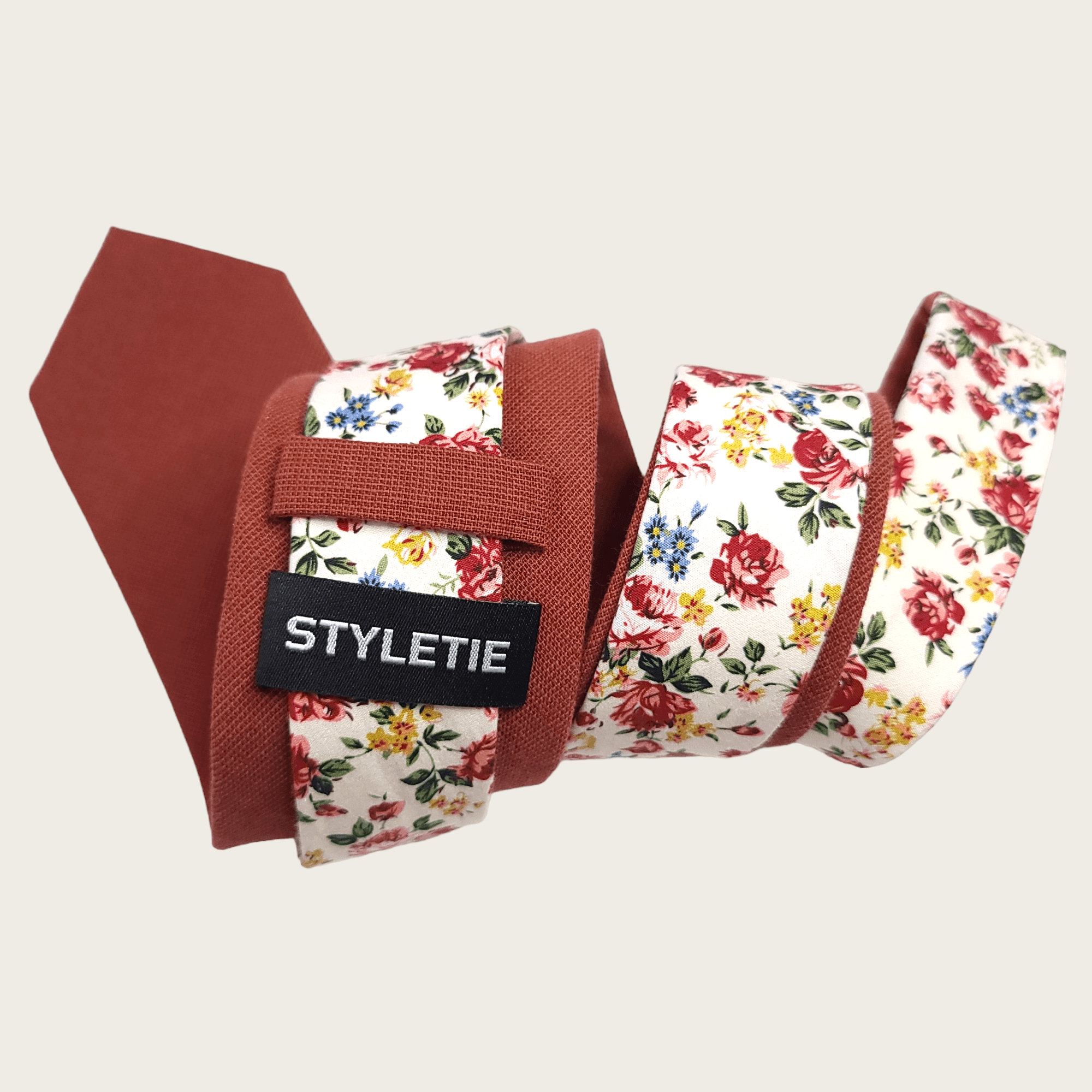 Brick Red Ivory Floral Peekaboo Tie - STYLETIE