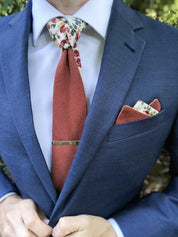 Brick Red Ivory Floral Peekaboo Tie - STYLETIE