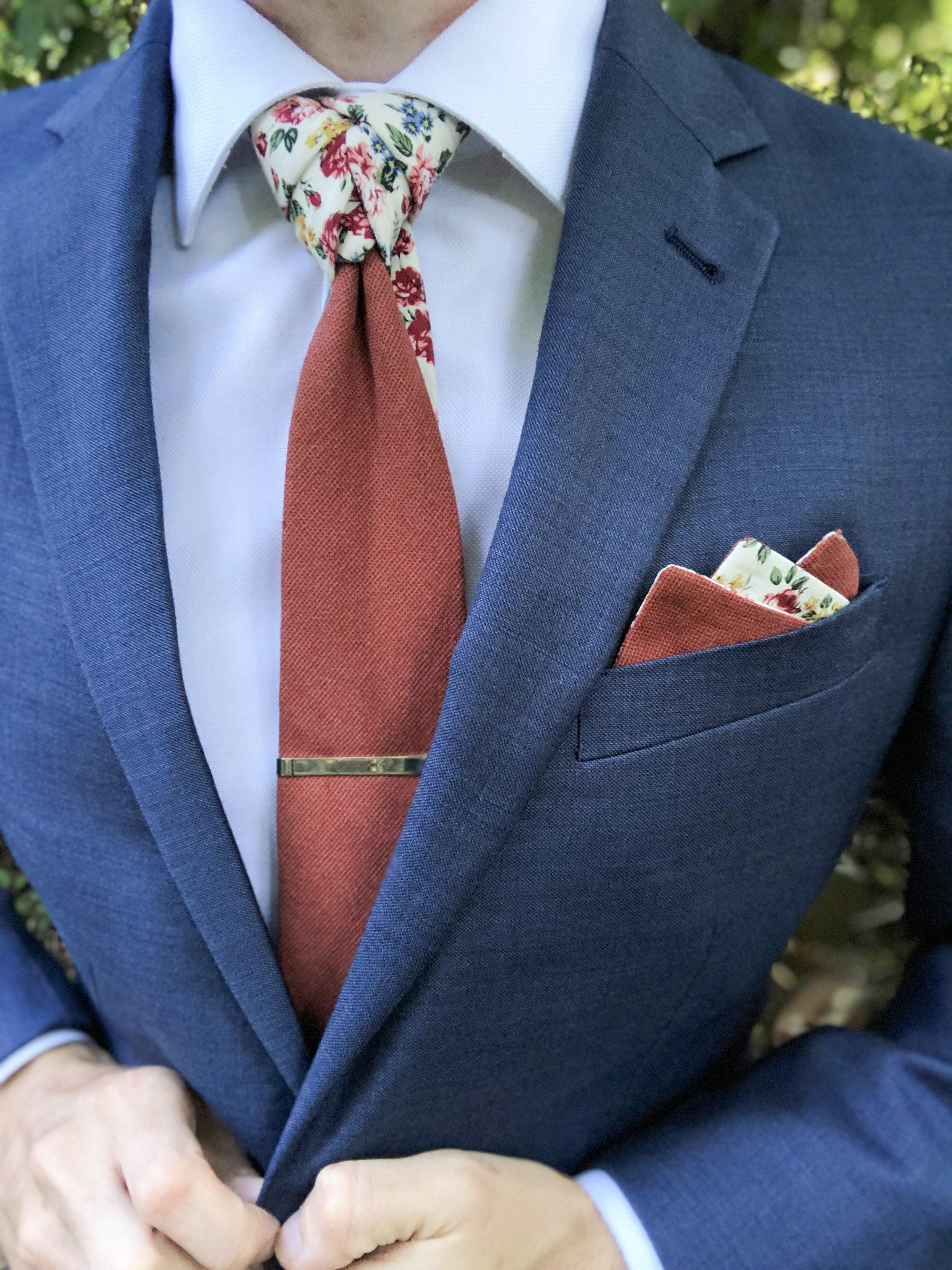 Brick Red Ivory Floral Peekaboo Tie - STYLETIE