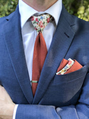 Brick Red Ivory Floral Peekaboo Tie - STYLETIE