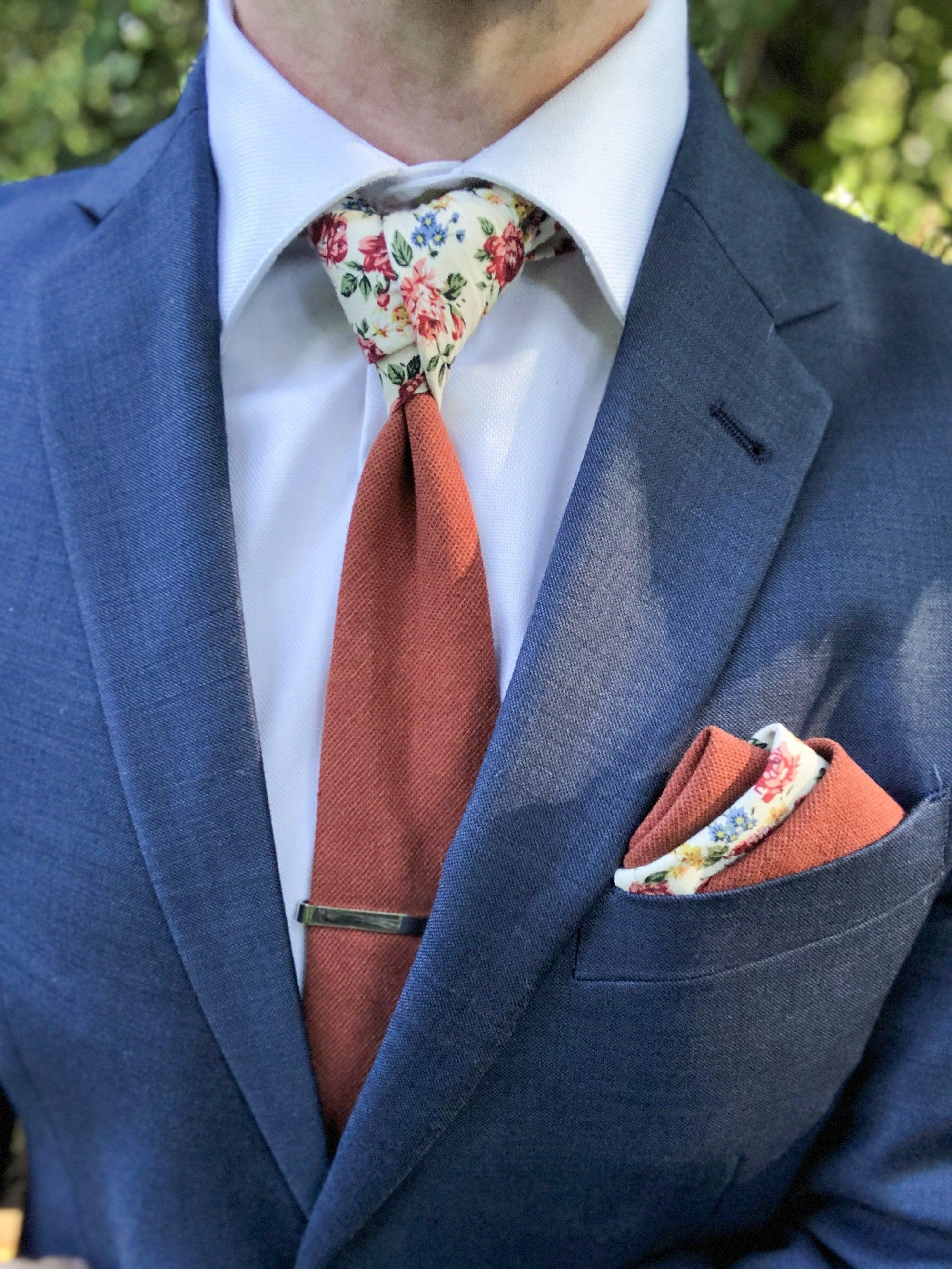 Brick Red Ivory Floral Peekaboo Tie - STYLETIE