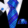 Bright Blue Plaid Silk Tie Pocket Square Cufflink Set - STYLETIE