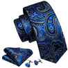 Bright Blue Silver Paisley Silk Tie Pocket Square Cufflink Set - STYLETIE