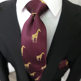 Burgundy Gold Giraffe Print Silk Tie Pocket Square Cufflink Set