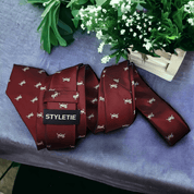 Burgundy White Lion Pattern Tie - STYLETIE