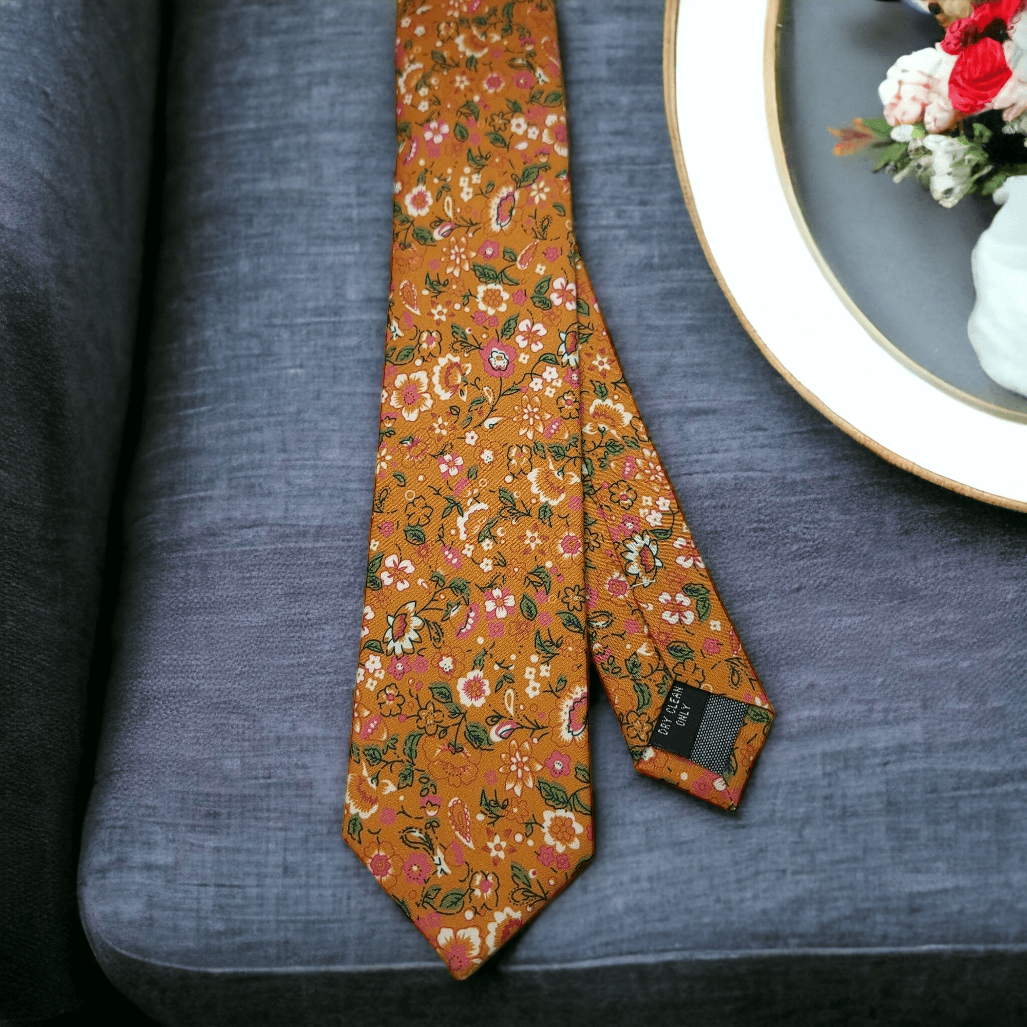 Burnt Orange Leaf Floral Slim Tie - STYLETIE