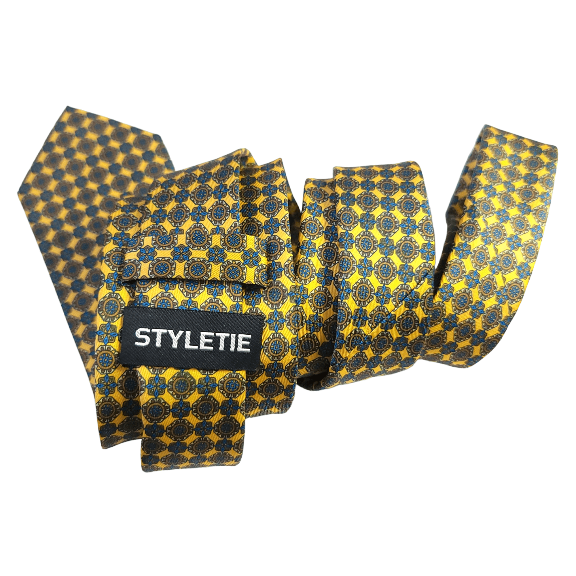 Canary Yellow Blue Geometric Tie - STYLETIE