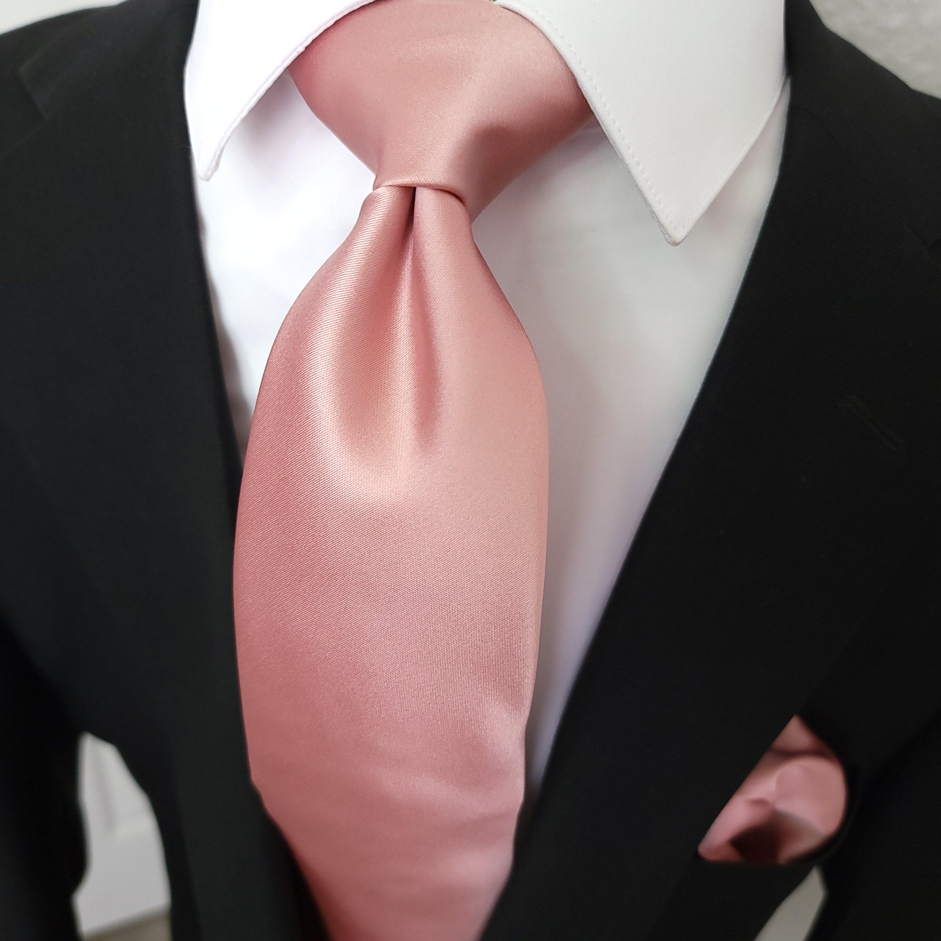 Coral Rose Gold Solid Silk Tie Pocket Square Cufflinks Set - STYLETIE