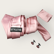 Coral Rose Gold Solid Silk Tie Pocket Square Cufflinks Set - STYLETIE