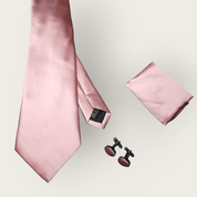Coral Rose Gold Solid Silk Tie Pocket Square Cufflinks Set - STYLETIE