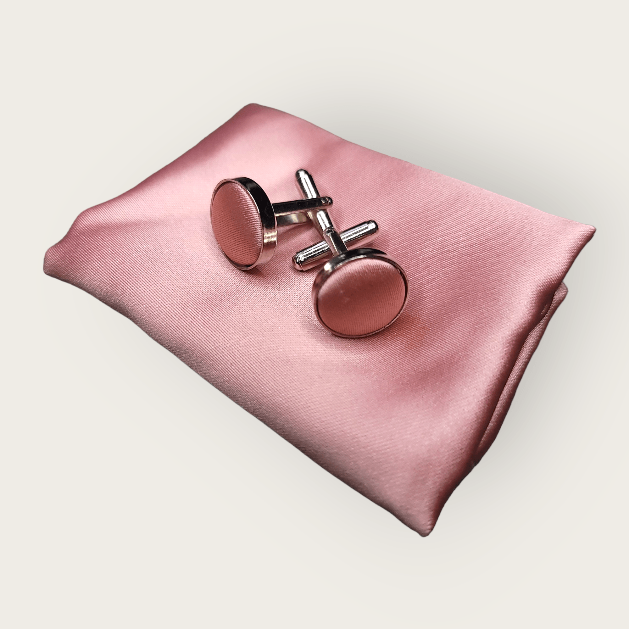 Coral Rose Gold Solid Silk Tie Pocket Square Cufflinks Set - STYLETIE