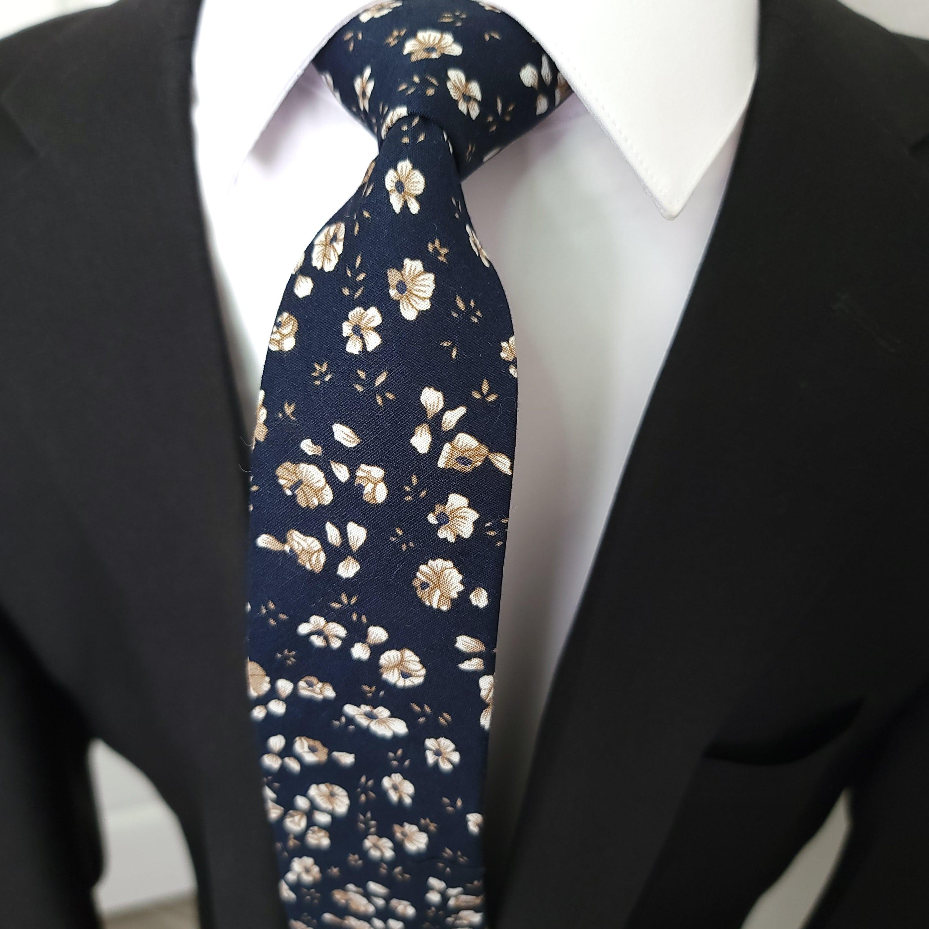 Dark Denim Blue Floral Slim Tie - STYLETIE