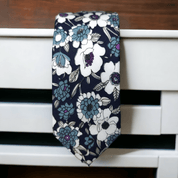 Dark Denim White Gray Floral Slim Tie - STYLETIE