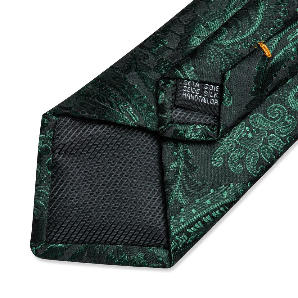 Dark Forest Green Paisley Silk Tie Pocket Square Cufflink Set - STYLETIE