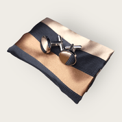 Extra Long Black Brown Stripe Tie Pocket Square Cufflink Set - STYLETIE