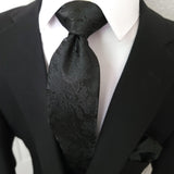 Extra Long Black Flower Tie Pocket Square Cufflink Set
