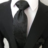 Extra Long Black Flower Tie Pocket Square Cufflink Set - STYLETIE