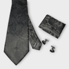 Extra Long Black Flower Tie Pocket Square Cufflink Set - STYLETIE