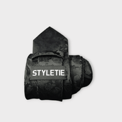 Extra Long Black Flower Tie Pocket Square Cufflink Set - STYLETIE