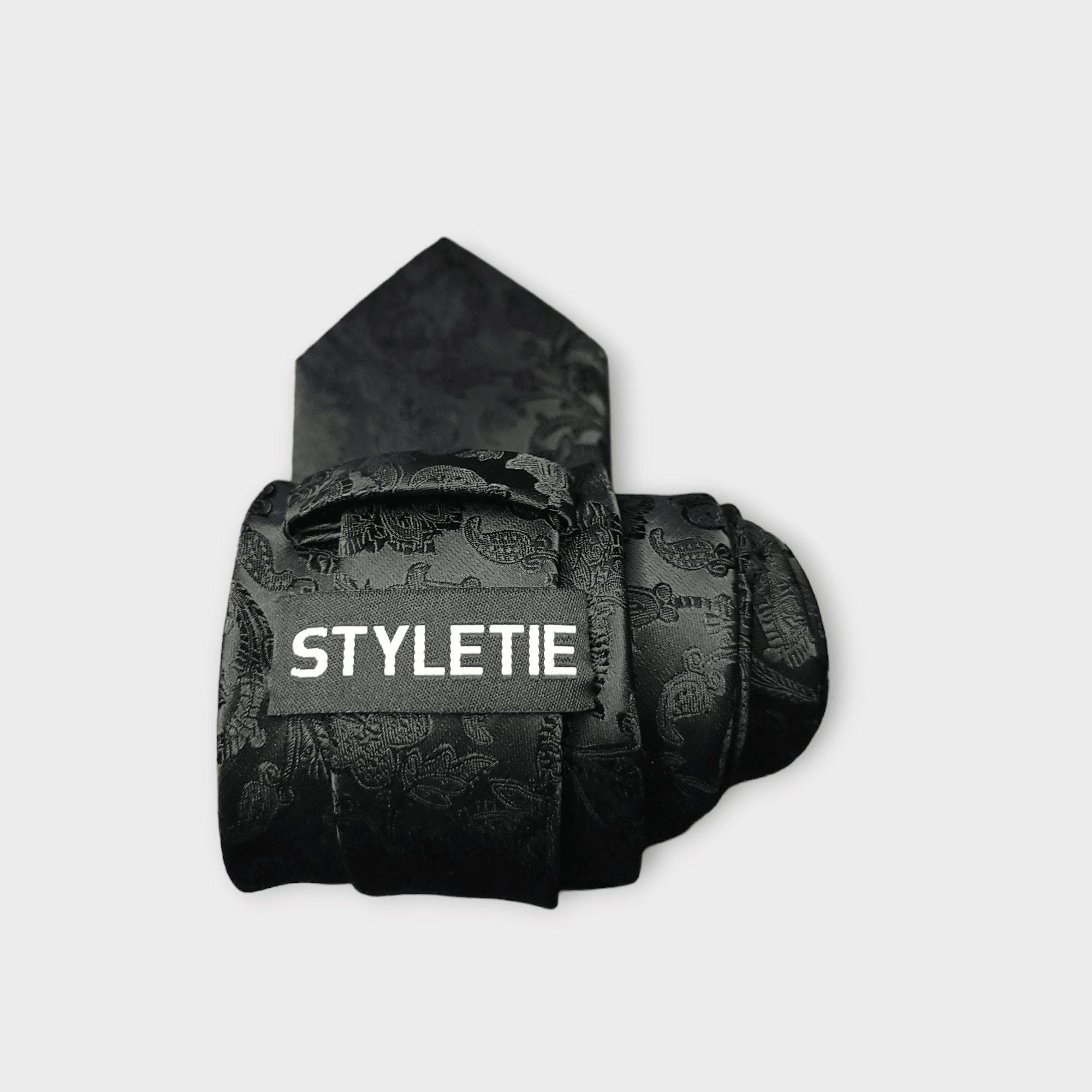 Extra Long Black Flower Tie Pocket Square Cufflink Set - STYLETIE