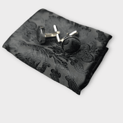 Extra Long Black Flower Tie Pocket Square Cufflink Set - STYLETIE