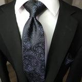 Extra Long Black Paisley Tie Pocket Square Cufflink Set