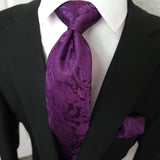 Extra Long Purple Floral Tie Pocket Square Cufflink Set