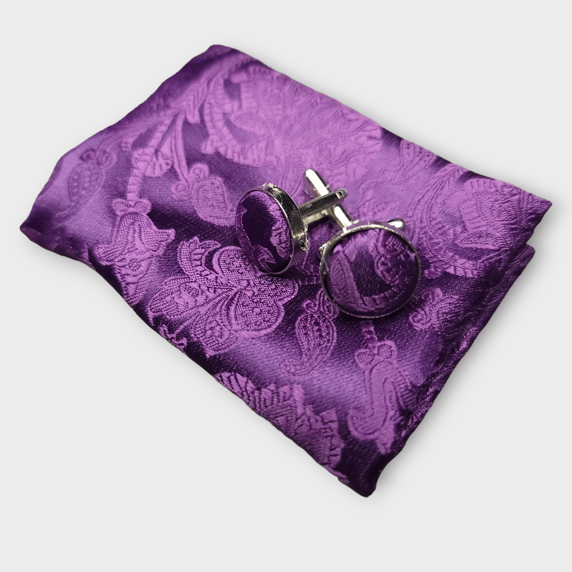 Extra Long Purple Floral Tie Pocket Square Cufflink Set - STYLETIE